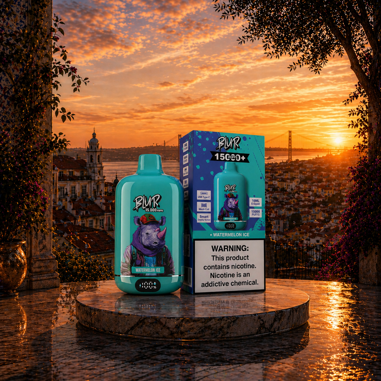 Blur 15000 15K Portugal Vape Descartável Watermelon Ice 15000 puffs - sabores de vape vape com nicotina