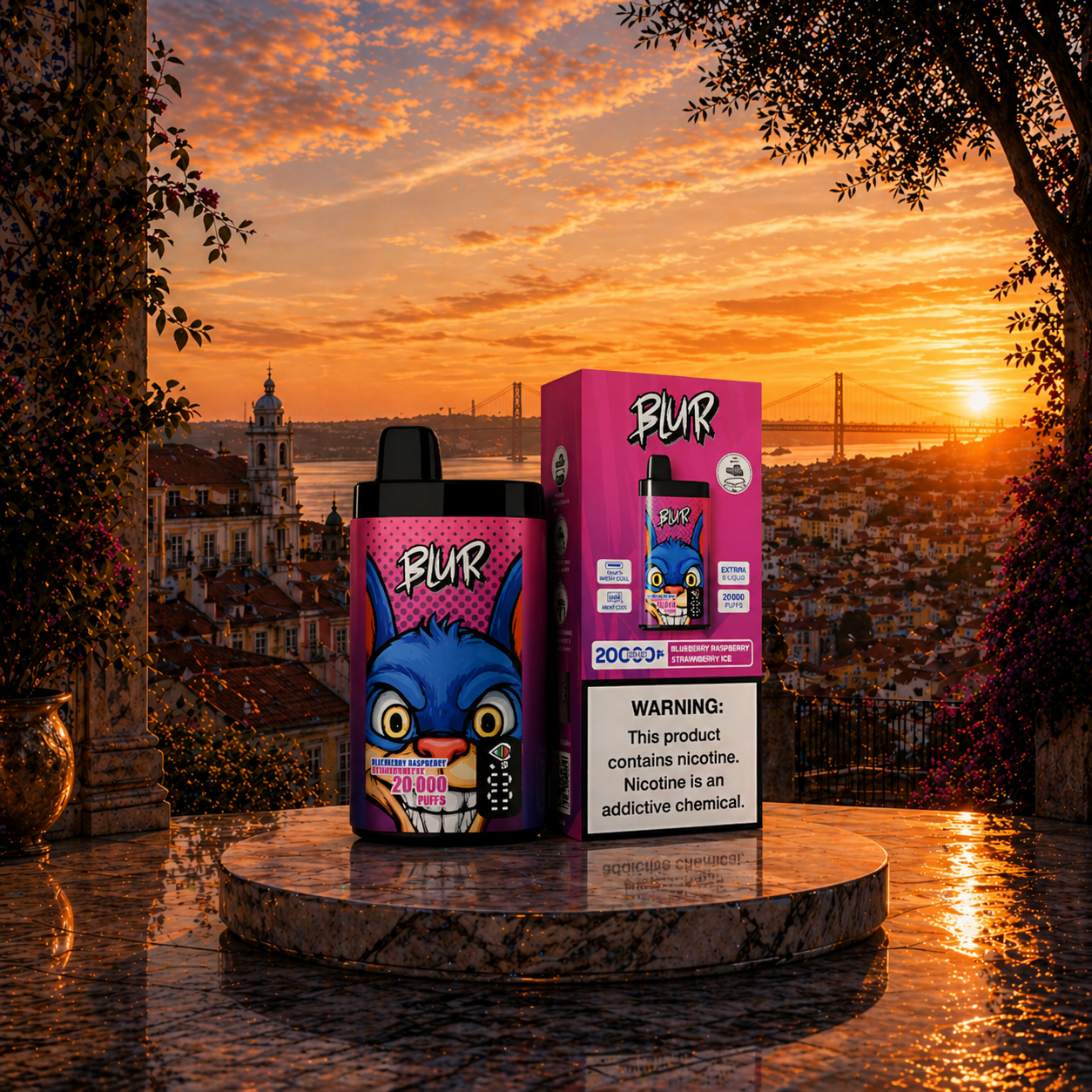 Blur 20000 20K Portugal Vape Descartável Blueberry Raspberry Strawberry Ice 20000 puffs - puff intenso vape com nicotina