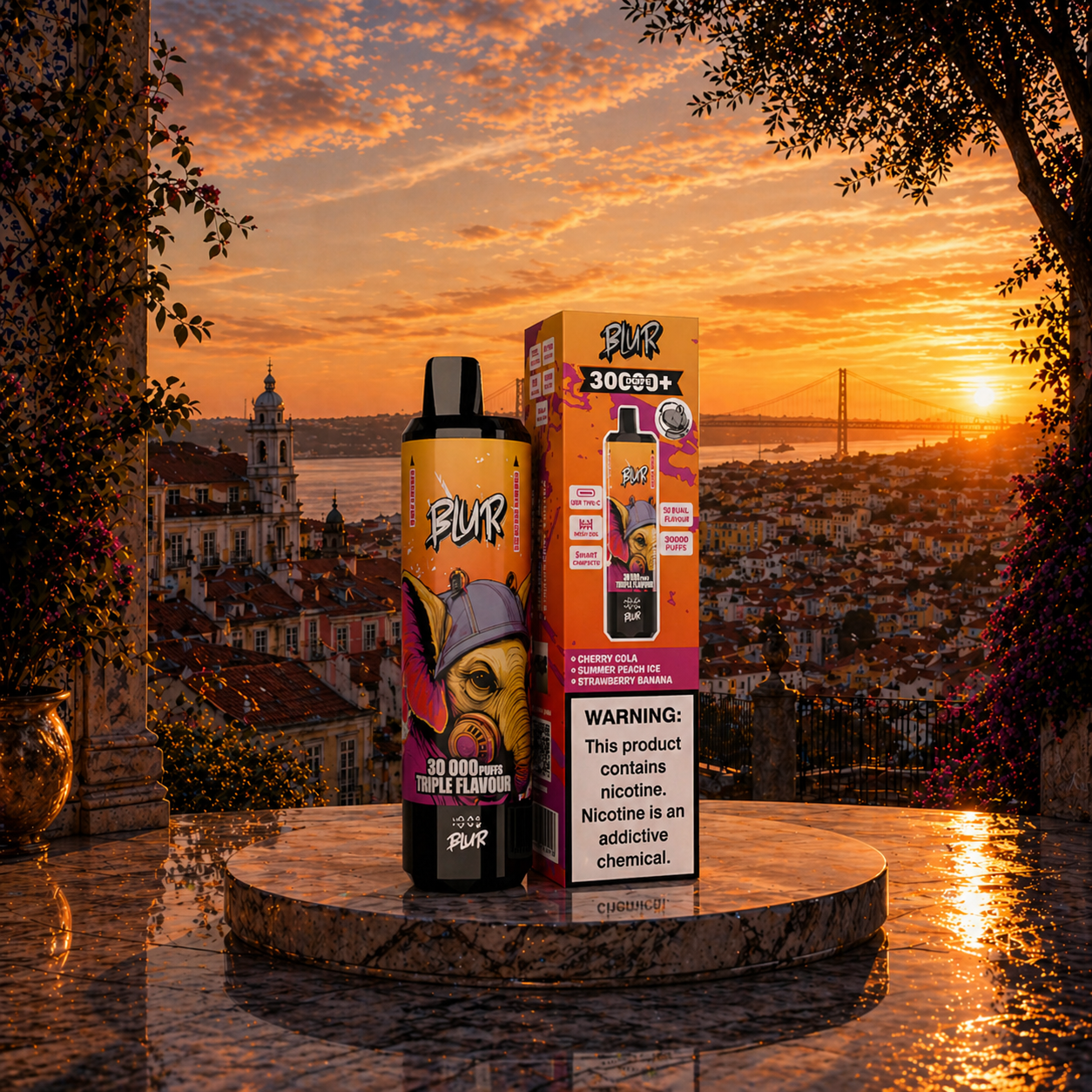 Blur 30000 30K Portugal Vape Descartável Cherry Cola Summer Peach Ice Strawberry Banana 30000 puffs - vape descartável muitos puffs
