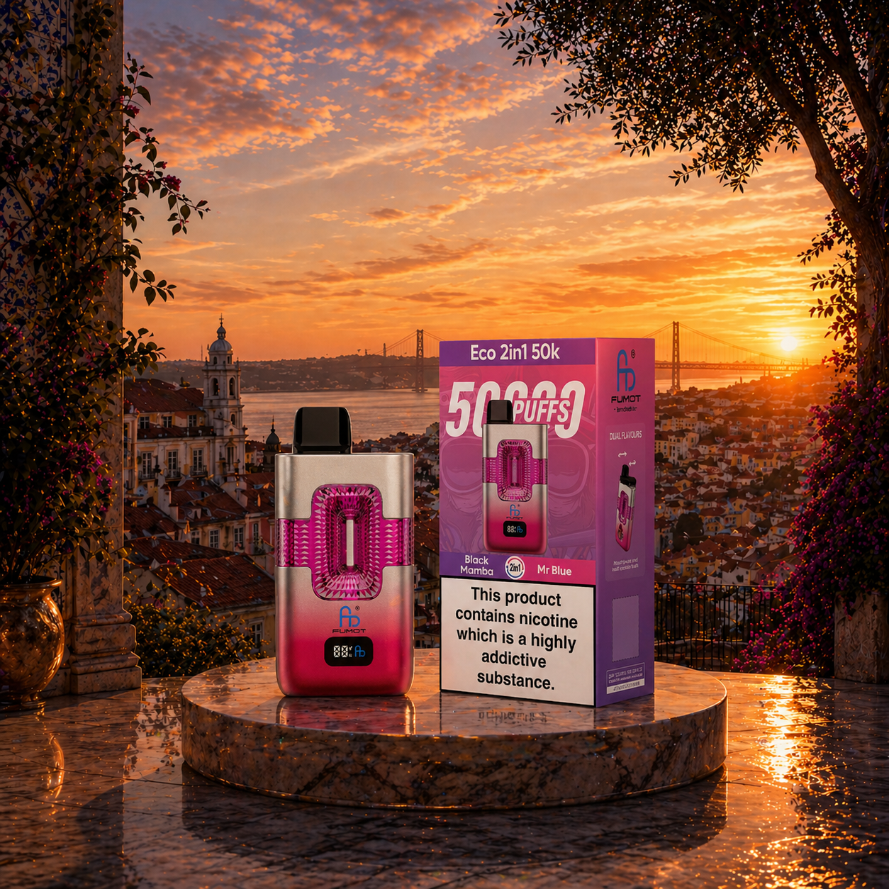 Fumot Eco 2 em 1 50K Portugal Vape Descartável Banana Ice Black Dragon Ice 50000 puffs - cigarro eletrónico descartável