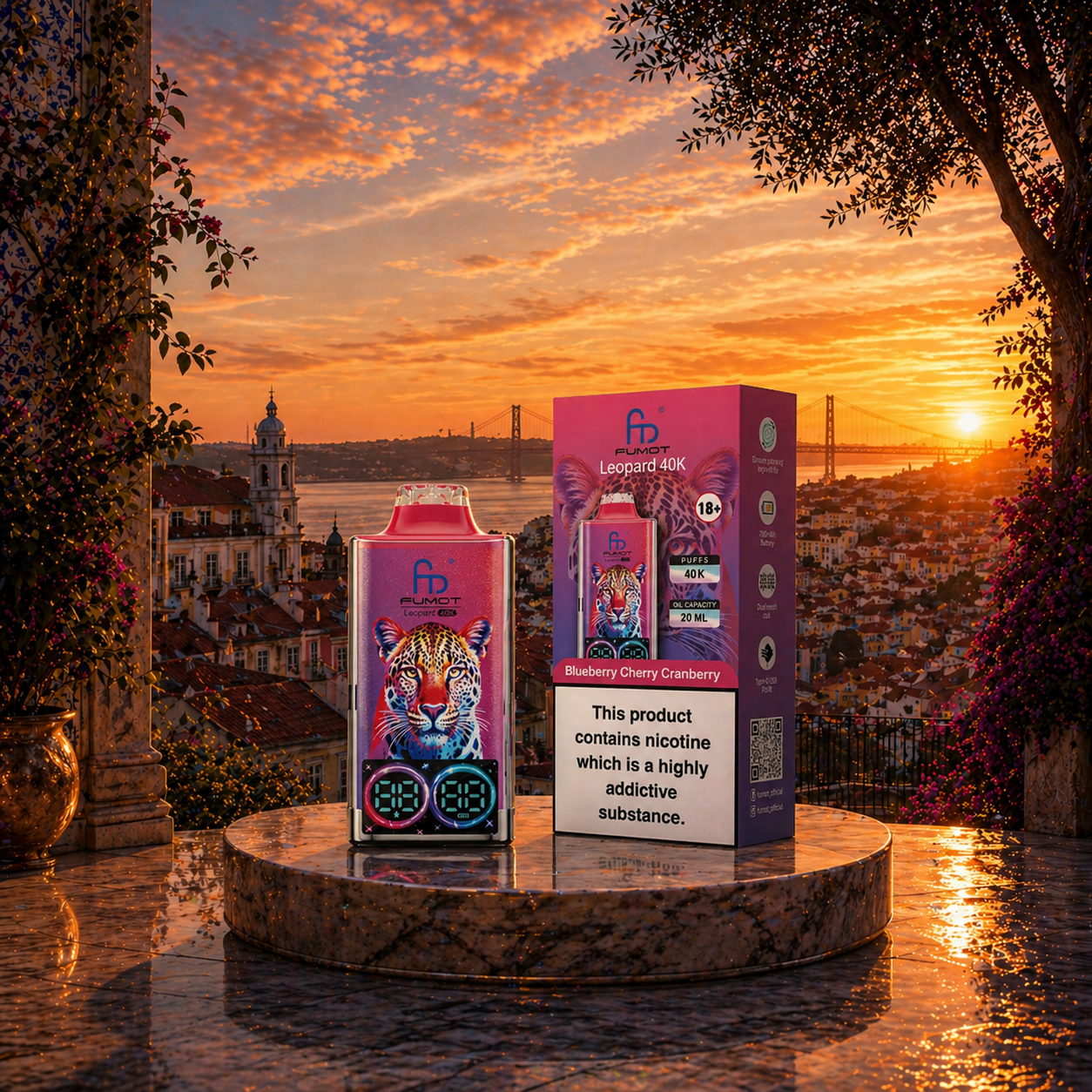 Fumot Leopard 40K Portugal Vape Descartável Blueberry Cherry Cranberry 40000 puffs - vape descartável muitos puffs