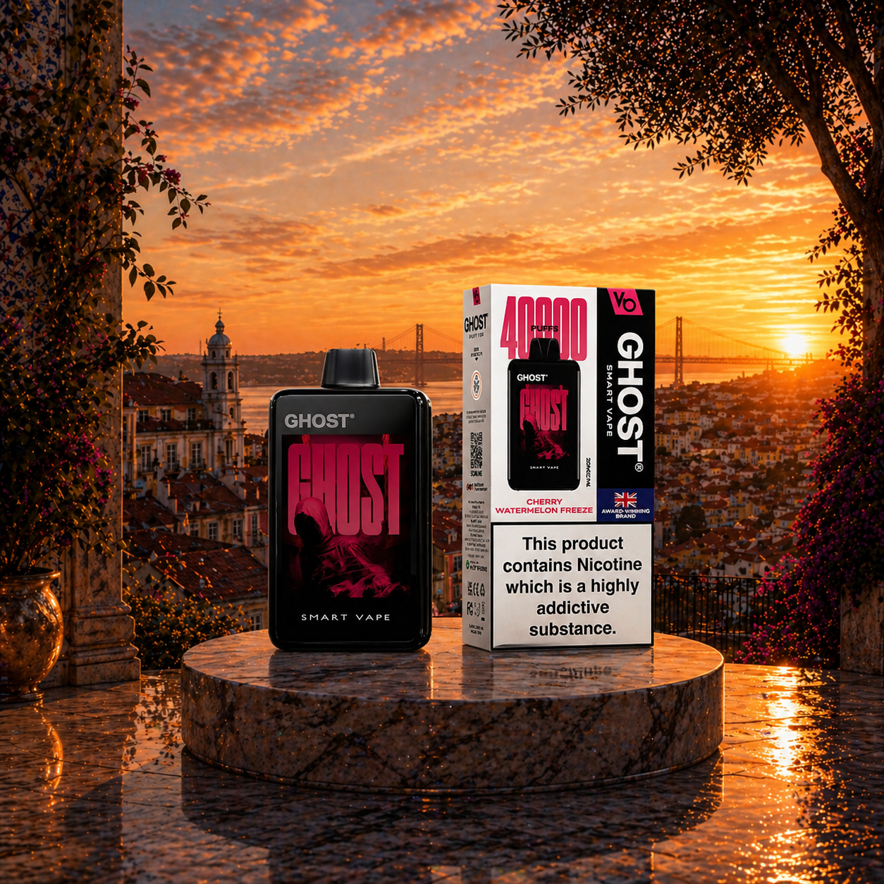 Ghost Smart Vape 40K Portugal Vape Descartável Cherry Watermelon Freeze 40000 puffs - puff intenso vape descartável