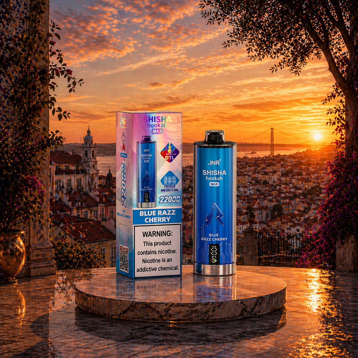 JNR Shisha Hookah Max 22K Portugal Vape Descartável Blue Razz Cherry 22000 puffs - puff vapes descartáveis