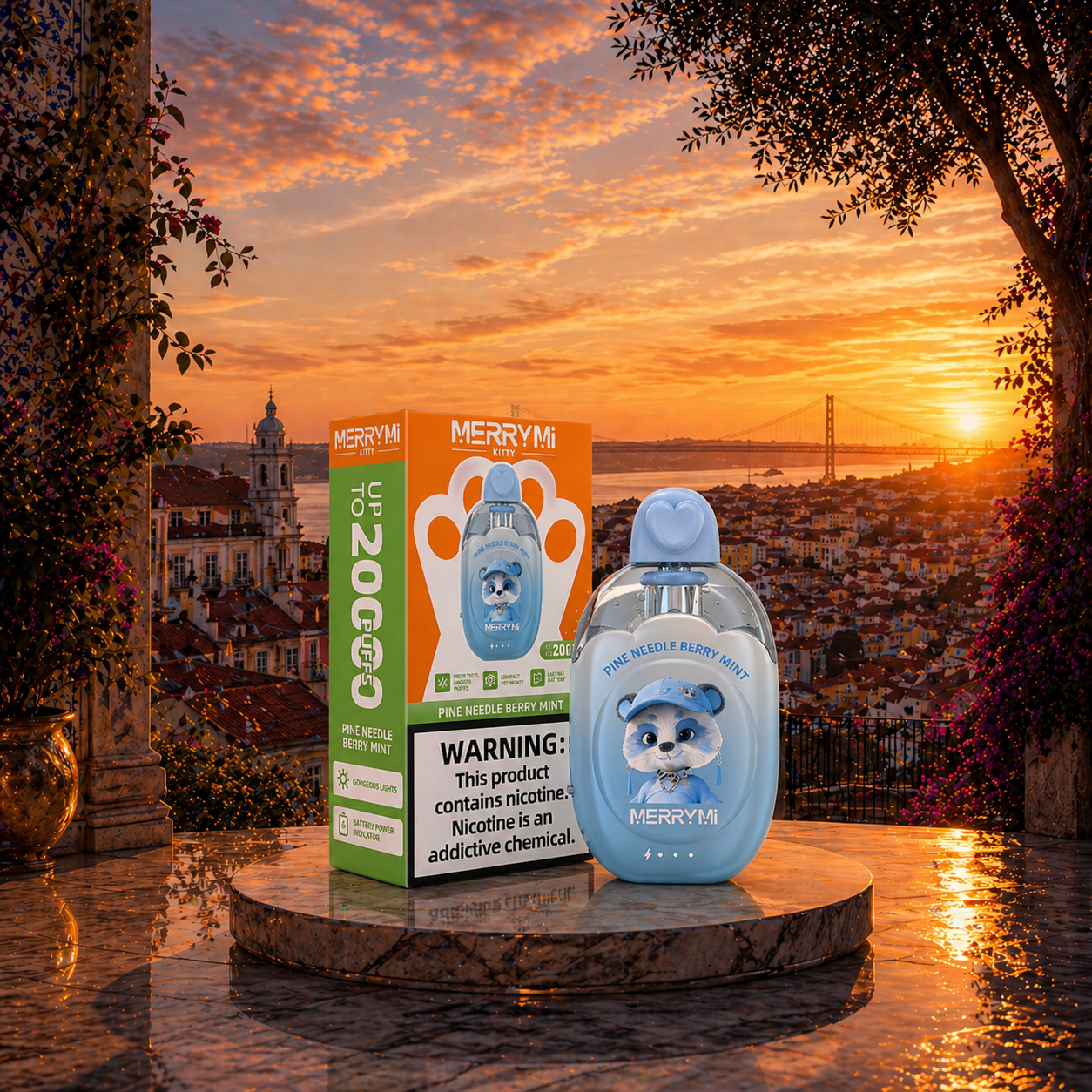 MerryMi Kitty 20K Portugal Vape Descartável Pine Needle Berry Mint 20000 puffs - puff vape descartável