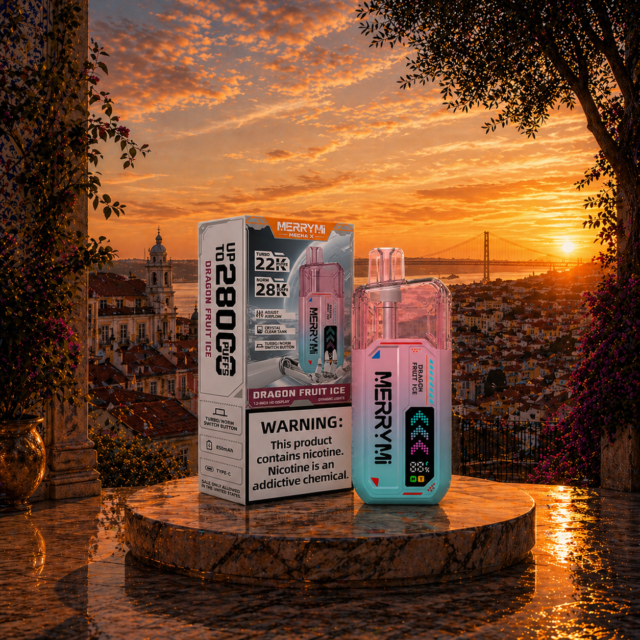 MerryMi Mecha X 28K Portugal Vape Descartável Dragon Fruit Ice 28000 puffs - many puffs puffs vaper