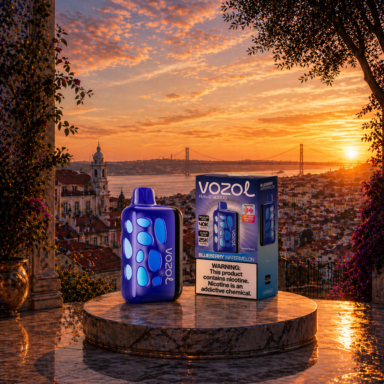 Vozol Rave 40K Portugal Vape Descartável Blueberry Watermelon 40000 puffs - sabores de vape vapes descartáveis